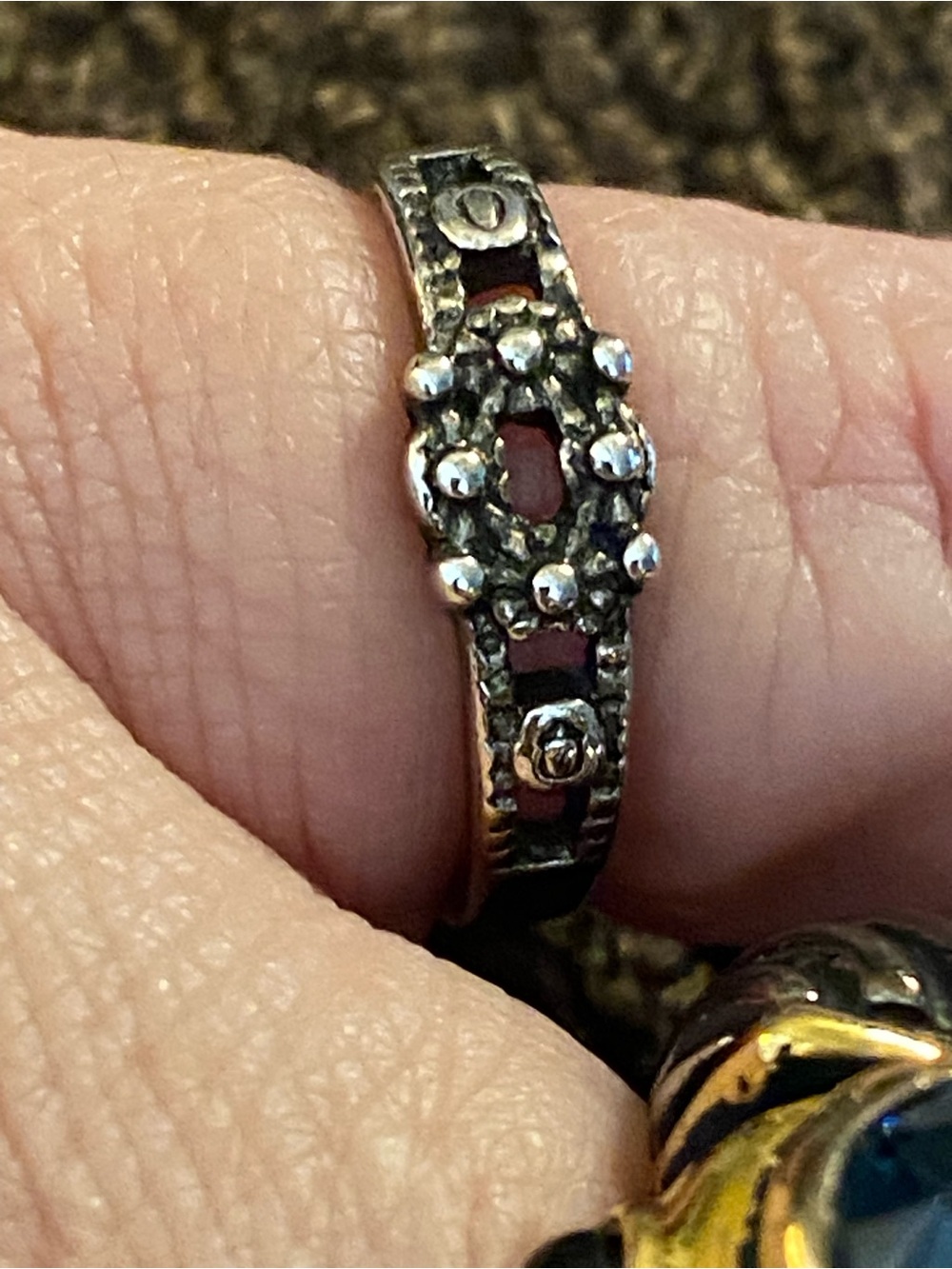 Vintage Art Deco marcasite style ring gothic boho silver stackable band - Picture 1 of 9